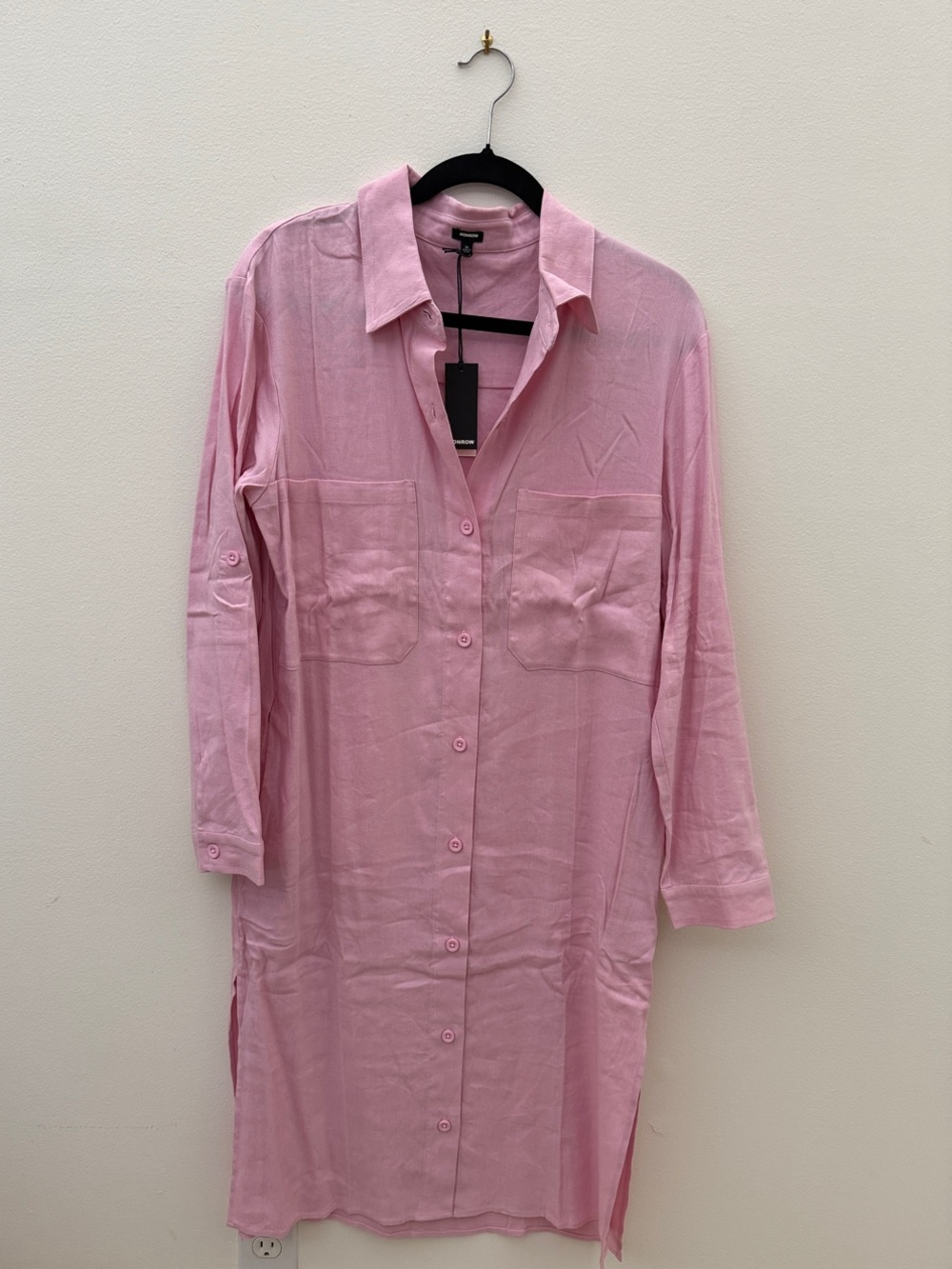 Monrow Light Pink Long-Sleeve Button Front Shirt Dress